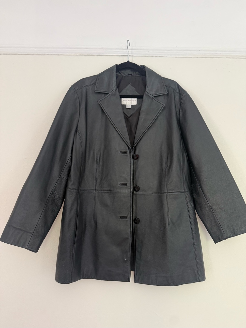 Worthington Black 100% Leather Button-Front Jacket